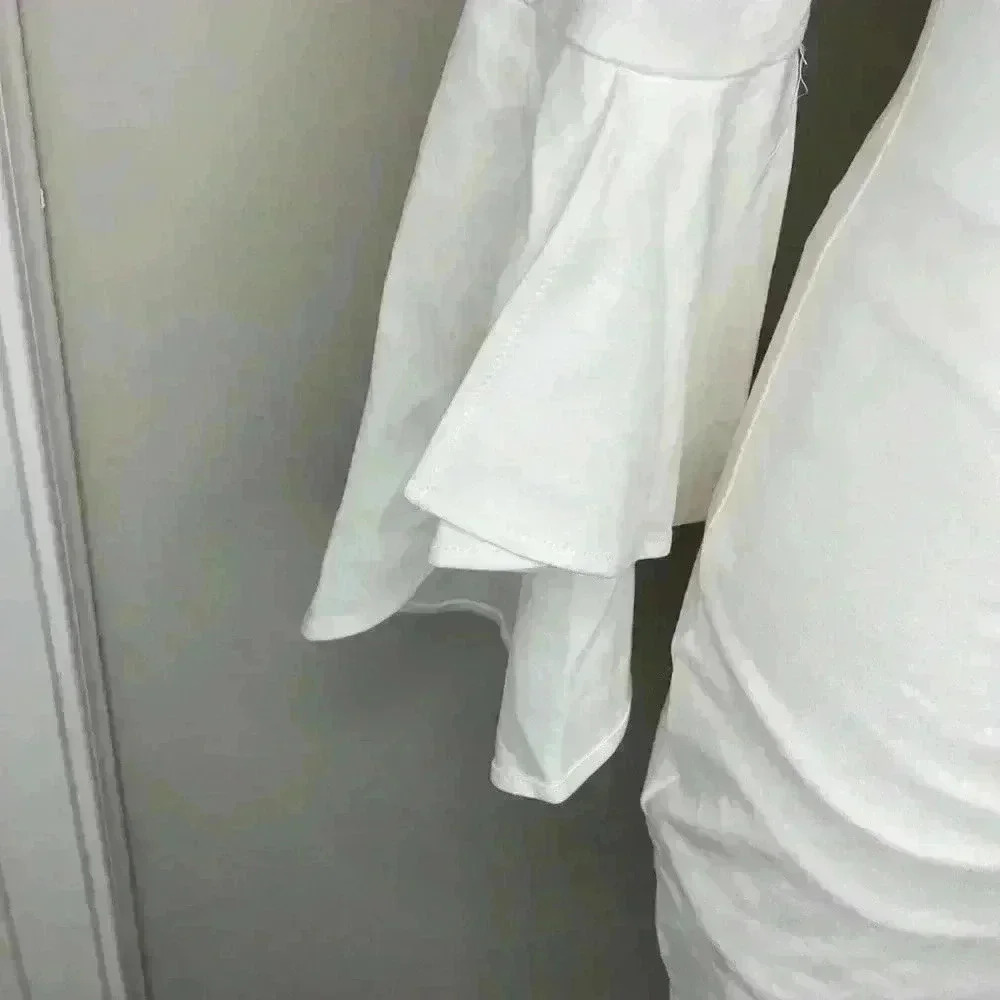 Lulus Double Flair White Long Sleeve Bodycon Dress NWT New Size Medium - Picture 7 of 14